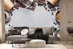 Fototapeta: Ingredients for making coffee flat lay