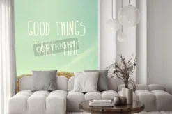 Fototapeta: Inspirujący cytat: "dobre rzeczy wymagają czasu" na niebo z góry,