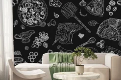 Fototapeta: Italian cuisine top view frame. engraved image. italian cuisine