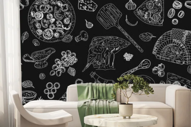 Fototapeta: Italian cuisine top view frame. engraved image. italian cuisine