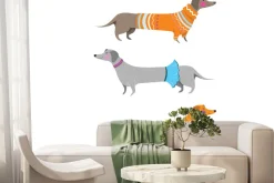 Fototapeta: Jamniki w ubraniach na białym tle