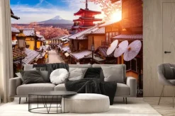 Fototapeta: Japońska uliczka z pagodą i górą fuji