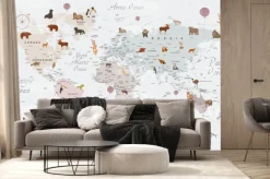 Fototapeta: Jasna mapa świata dla dzieci ze zwierzątkami