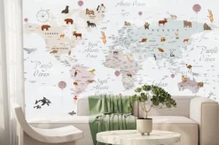 Fototapeta: Jasna mapa świata dla dzieci ze zwierzątkami