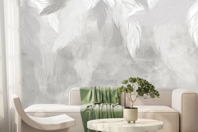 Fototapeta: Jasne pióra malowane na betonie