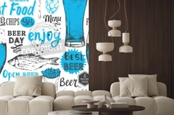 Fototapeta: Jednolite tło z zestawem piwa. menu pub. butelka i szklanka piwa