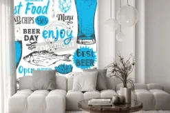 Fototapeta: Jednolite tło z zestawem piwa. menu pub. butelka i szklanka piwa
