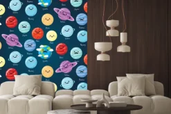 Fototapeta: Jednolite wzór z cute uśmiechnięta roślin, słońca, gwiazd i księżyca