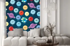 Fototapeta: Jednolite wzór z cute uśmiechnięta roślin, słońca, gwiazd i księżyca