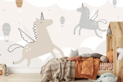 Fototapeta: Jednorożce i balony na niebie stylu skandynawskim