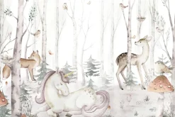 Fototapeta: Jednorożec i zwierzątka w akwarelowym lesie