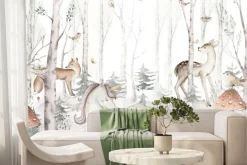 Fototapeta: Jednorożec i zwierzątka w akwarelowym lesie