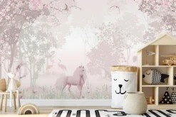 Fototapeta: Jednorożec w magicznym różowy lesie