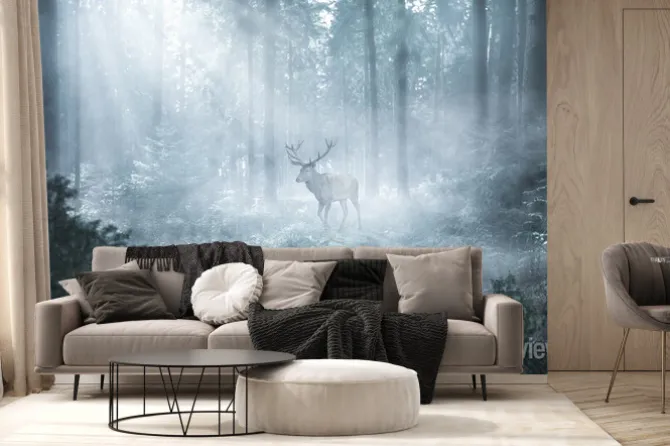 Fototapeta: Jeleń w tajemniczym lesie