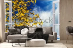 Fototapeta: Jesienne drzewo za oknem