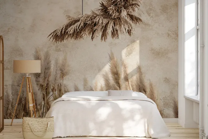 Fototapeta: Jesienne trawy na beżowej ścianie