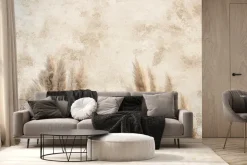 Fototapeta: Jesienne trawy na beżowej ścianie