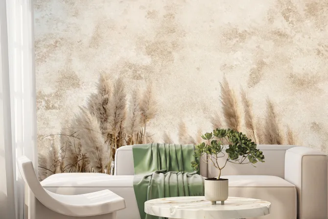Fototapeta: Jesienne trawy na beżowej ścianie