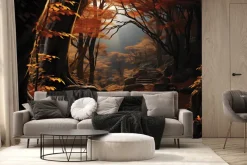 Fototapeta: Jesienny krajobraz lasu ze schodami