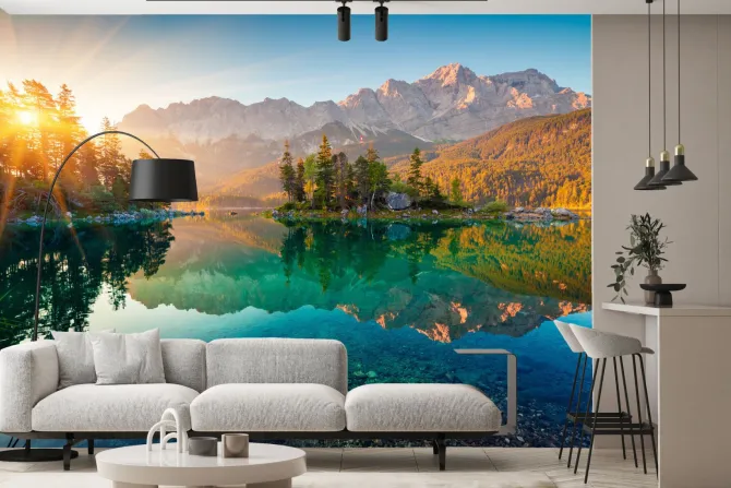 Fototapeta: Jezioro eibsee z pasmem górskim zugspitze