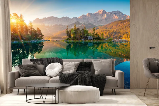 Fototapeta: Jezioro eibsee z pasmem górskim zugspitze