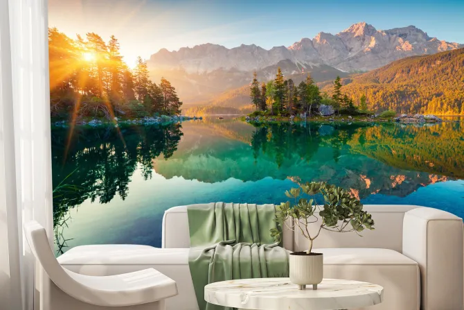 Fototapeta: Jezioro eibsee z pasmem górskim zugspitze