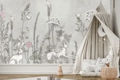 Fototapeta: Łąka z dzikimi kwiatami i zającami