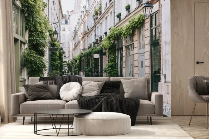 Fototapeta: Kamienica w paryżu pokryta zielonym bluszczem