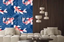 Fototapeta: Karpie koi na tle niebieskich fantazyjnych fal