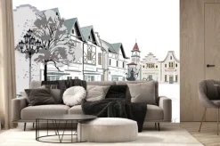 Fototapeta: Kawiarenka na starym mieście w stylu akwarelowym