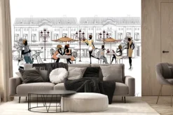 Fototapeta: Kawiarenka na starym mieście w stylu graficznym