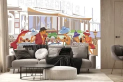 Fototapeta: Kawiarenka starego miasta w stylu akwareli