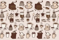 Fototapeta: Kawowy wzór z filiżankami i młynkami