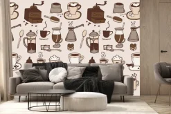 Fototapeta: Kawowy wzór z filiżankami i młynkami