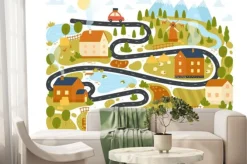 Fototapeta: Kids map of cute village for travel adventure vector illustration.
