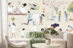 Fototapeta: Kids science with physics and chemistry exploring tiny person