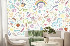 Fototapeta: Kindergarten doodles on a white background. hand-drawn design.