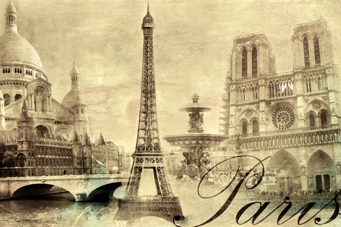 Fototapeta: Klasyczna karta pocztowa z widokiem na paryż