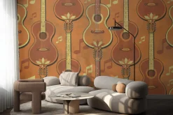 Fototapeta: Klasyczne gitary na tle nut