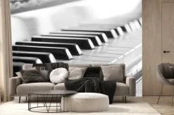 Fototapeta: Klawiatura fortepianu. czarno-biały obraz z selektywnej focus