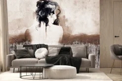 Fototapeta: Kobieca sylwetka w stylu akwareli na betonowym teksturowym tle