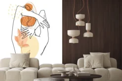 Fototapeta: Kobieca sylwetka z liściem line art