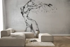 Fototapeta: Kobieca sylwetka w stylu akwareli na betonowym tle w szarości