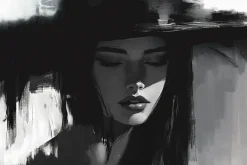 Fototapeta: Kobiecy portret w kapeluszu w stylu artystycznego malunku