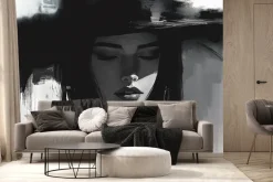 Fototapeta: Kobiecy portret w kapeluszu w stylu artystycznego malunku