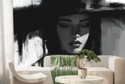 Fototapeta: Kobiecy portret w kapeluszu w stylu artystycznego malunku