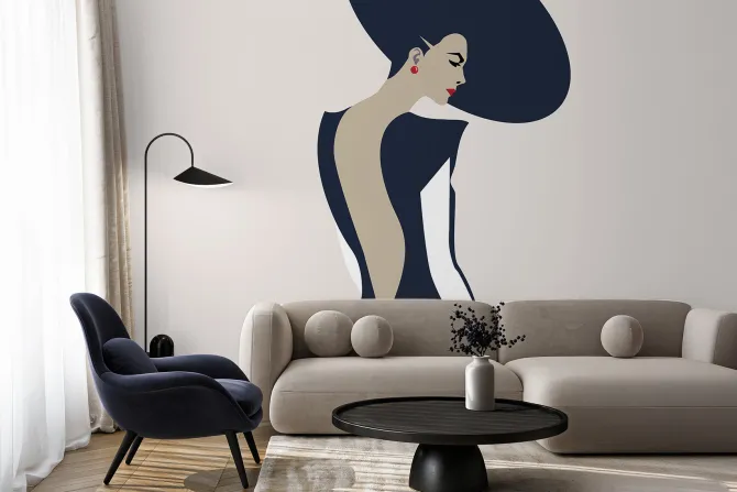 Fototapeta: Kobieta w kapeluszu na jasnym tle