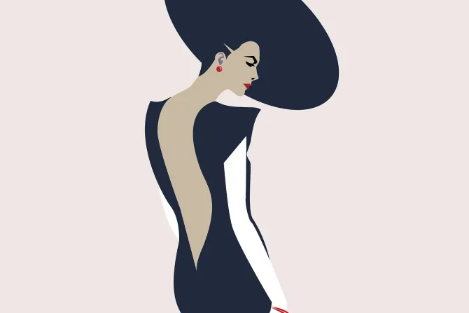 Fototapeta: Kobieta w kapeluszu na jasnym tle