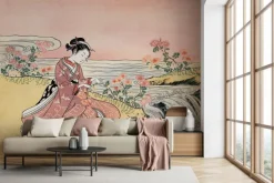 Fototapeta: Kobieta wśród kwiatów w japońskim stylu