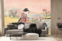 Fototapeta: Kobieta wśród kwiatów w japońskim stylu